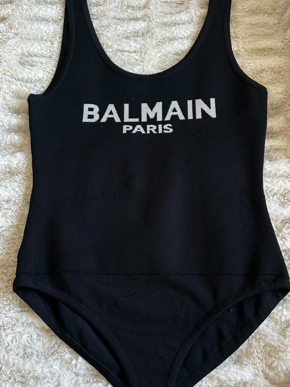 Balmain Black Logo Tank Knit Bodysuit